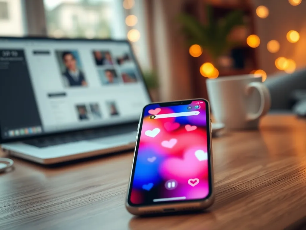 Smartfon z kolorową aplikacją social media na biurku, symbolizujący internetową kulturę, relacje online i pojęcie „simp”.