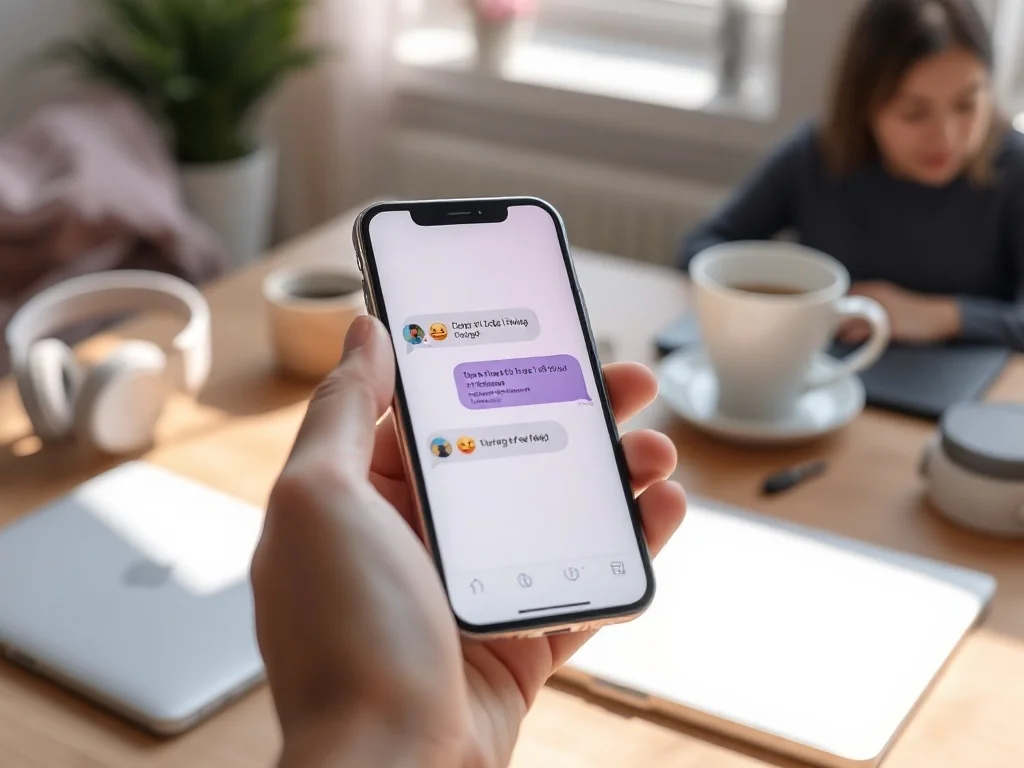 Smartfon z kolorowym czatem pełnym śmiejących się emotikonów, ilustrujący znaczenie i użycie skrótu „lol”.